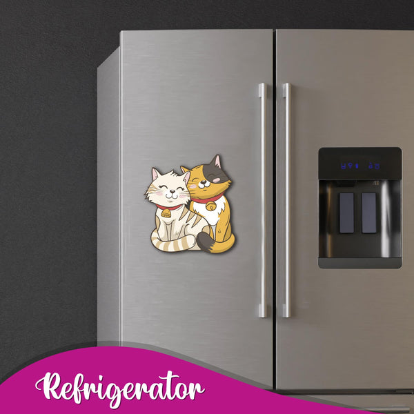 Cat Couple Wooden Fridge Magnet