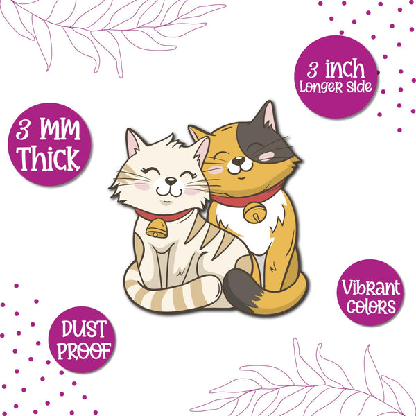 Cat Couple Wooden Fridge Magnet