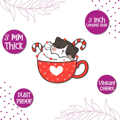 Cat in cup fridge magnet kitchen decor
