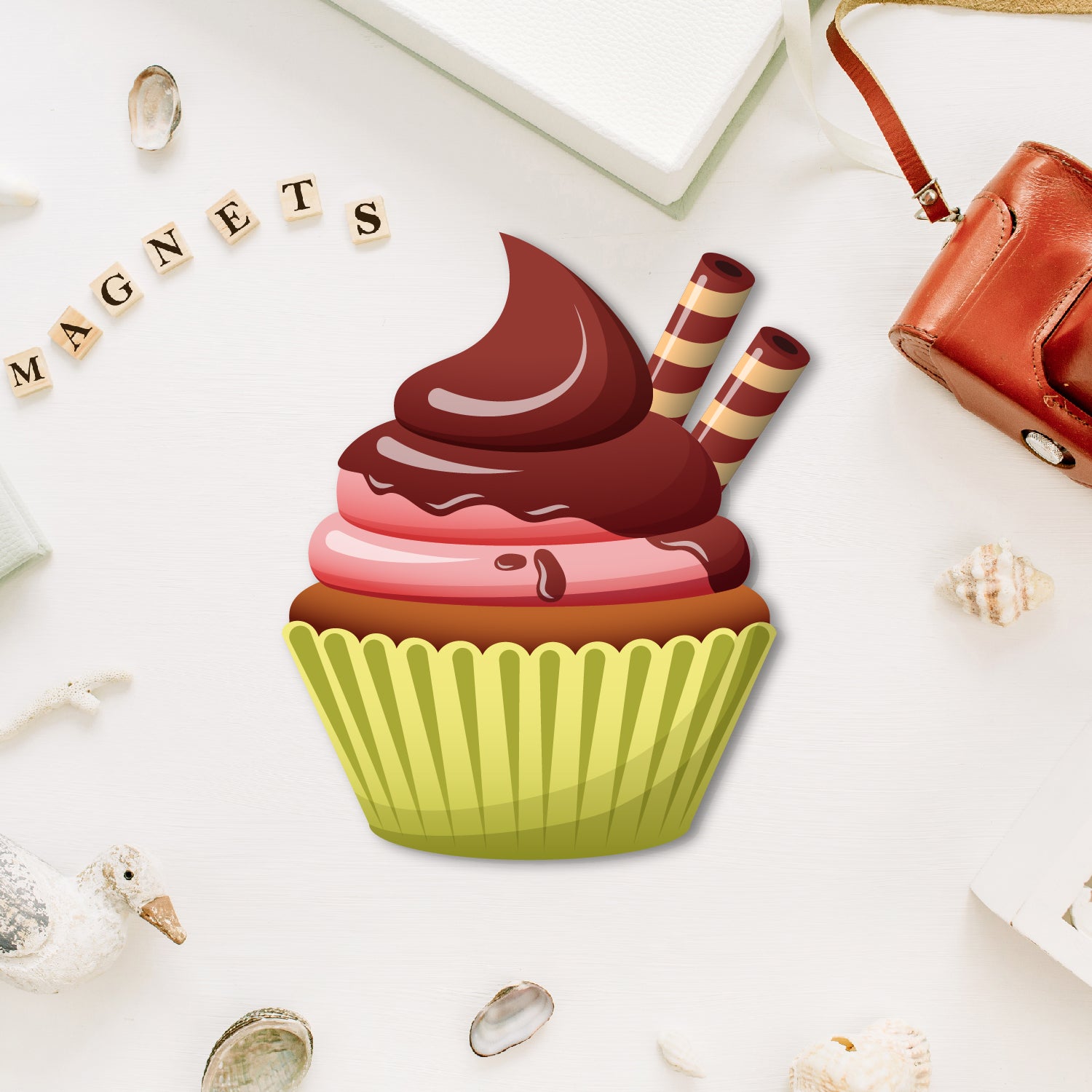 Chocolate Cupcake Wooden Fridge Magnet
