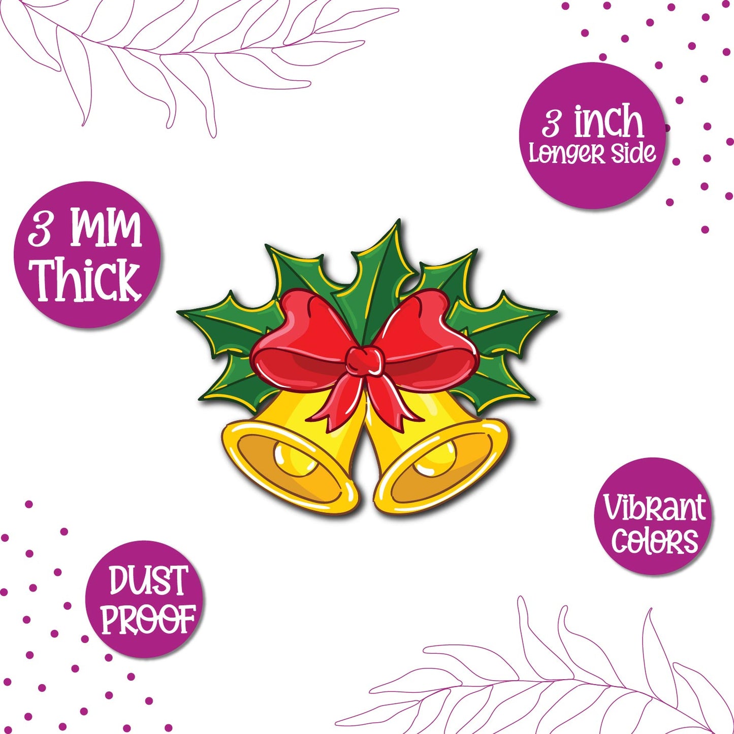 Handcrafted christmas bell fridge magnet with premium wooden finish