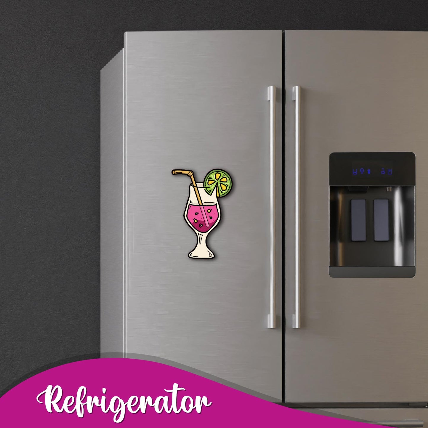 A fun, decorative magnet in the shape of a mixed drink.