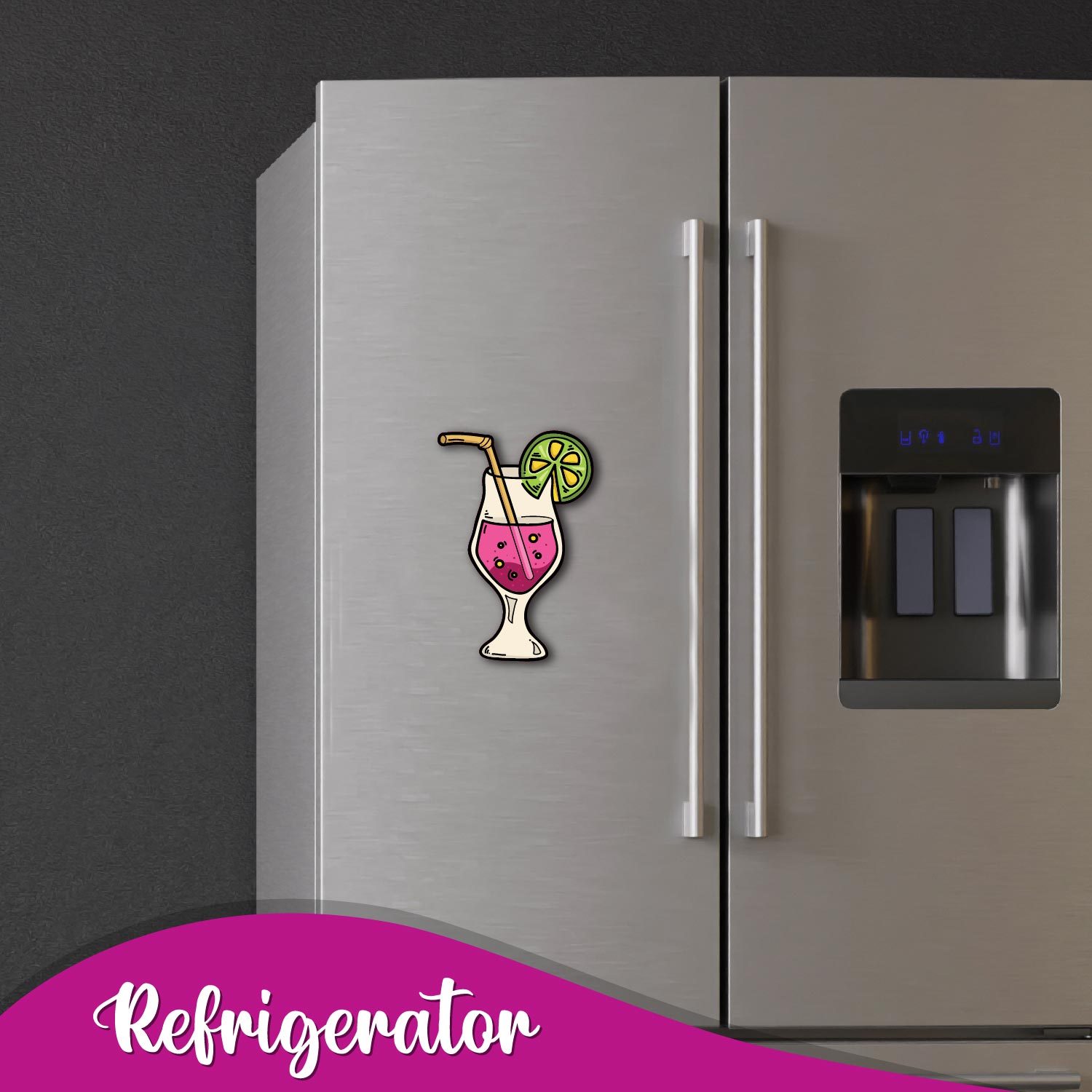 A fun, decorative magnet in the shape of a mixed drink.