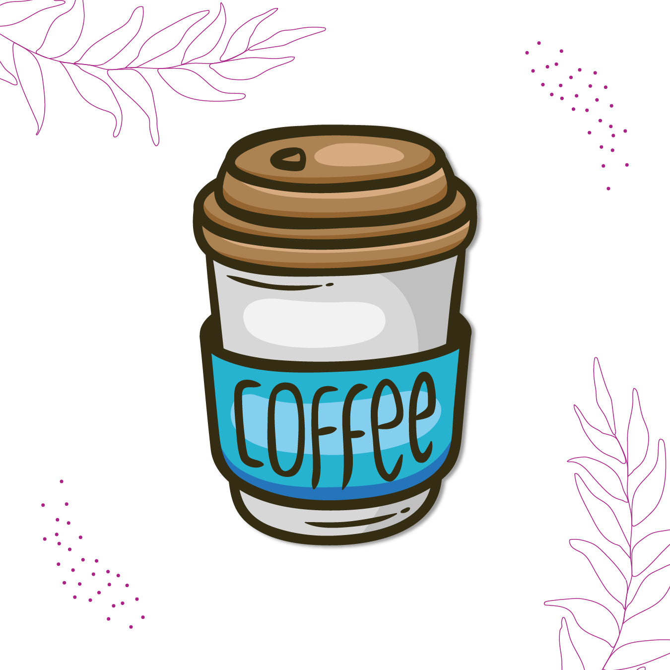Close-up of a decorative blue coffee can magnet.