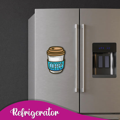 A unique fridge magnet in the shape of a vintage coffee container.