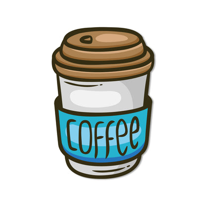 A nostalgic blue coffee can-themed magnet.