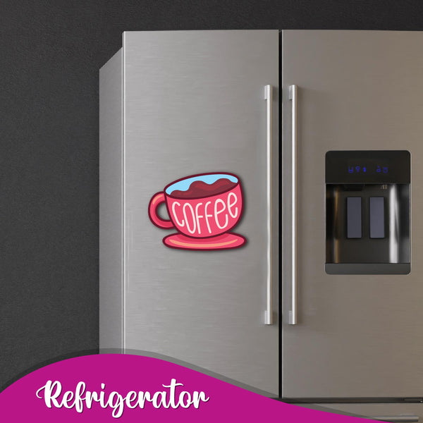Coffee Cup (Pink) Wooden Fridge / Refrigerator Magnet