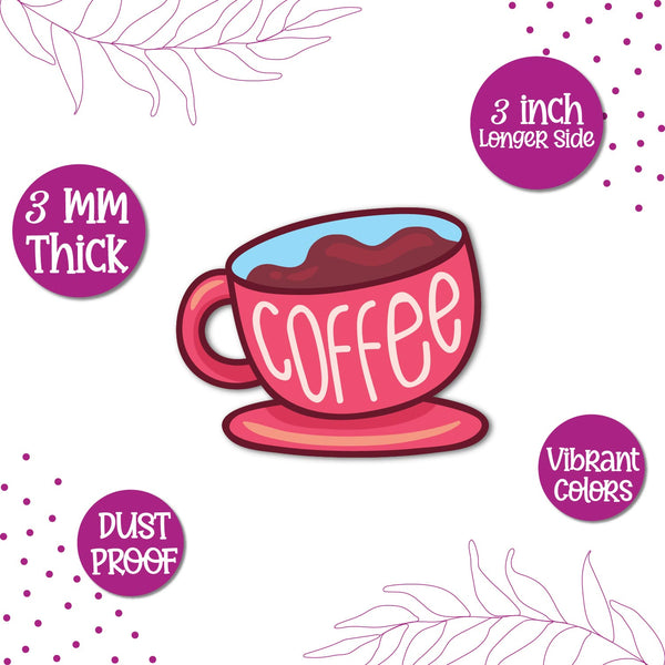 Coffee Cup (Pink) Wooden Fridge / Refrigerator Magnet