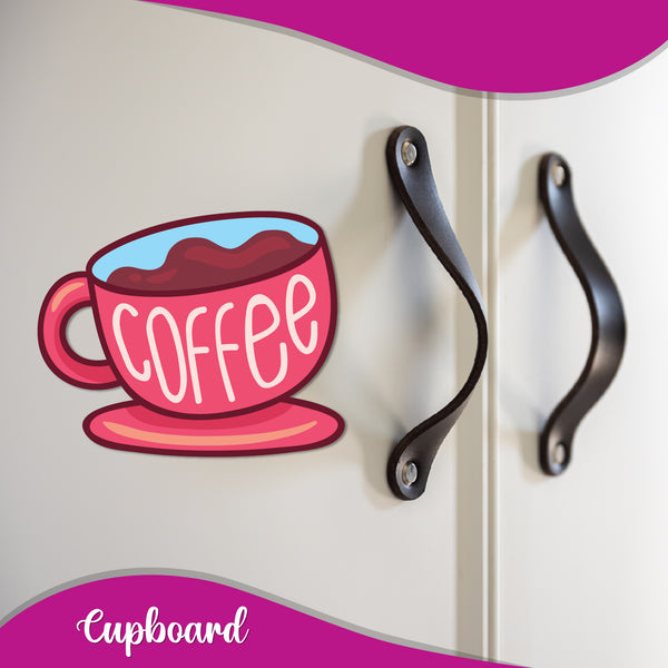 Coffee Cup (Pink) Wooden Fridge / Refrigerator Magnet