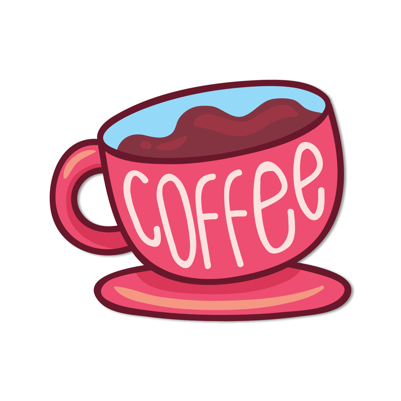 A creative coffee-themed magnet for a refrigerator.