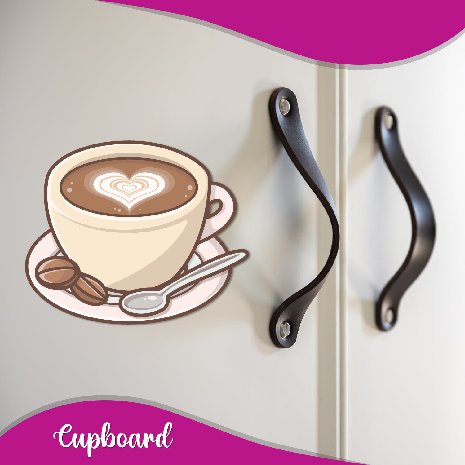 A text and heart-shaped magnet with a coffee theme.