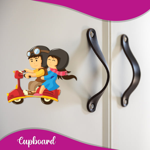 Couple Scooter Wooden Fridge Magnet