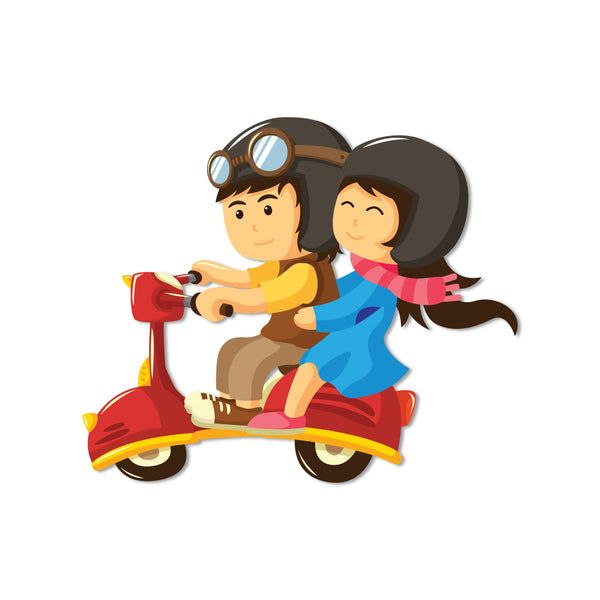 Couple Scooter Wooden Fridge Magnet