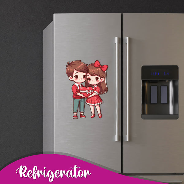 Couple with heart Wooden Fridge Magnet