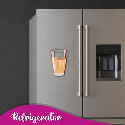 A decorative fridge magnet in the shape of a popular Indian tea glass.