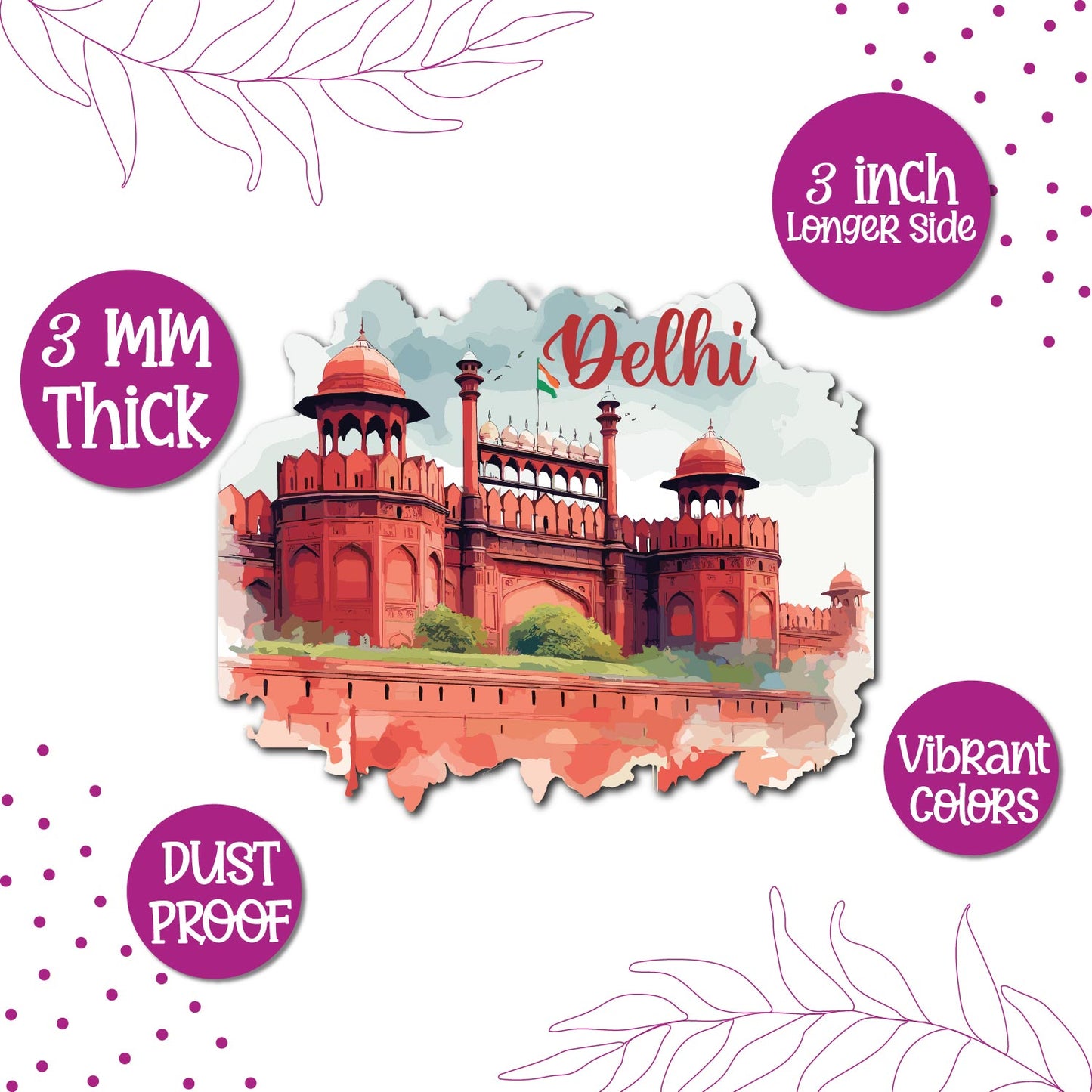 Delhi City Fridge Magnet with Red Fort Design – Travel Souvenir