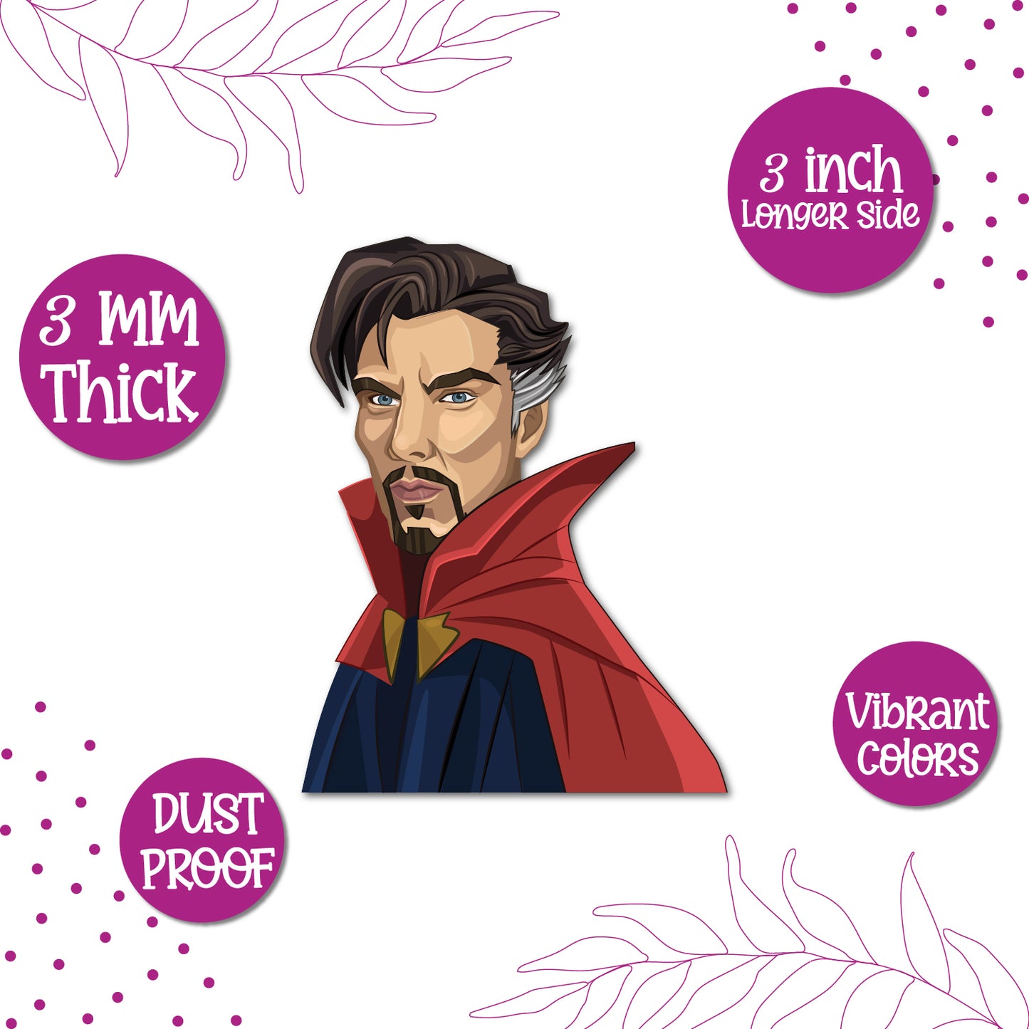 A Doctor Strange superhero figure on a fridge magnet.