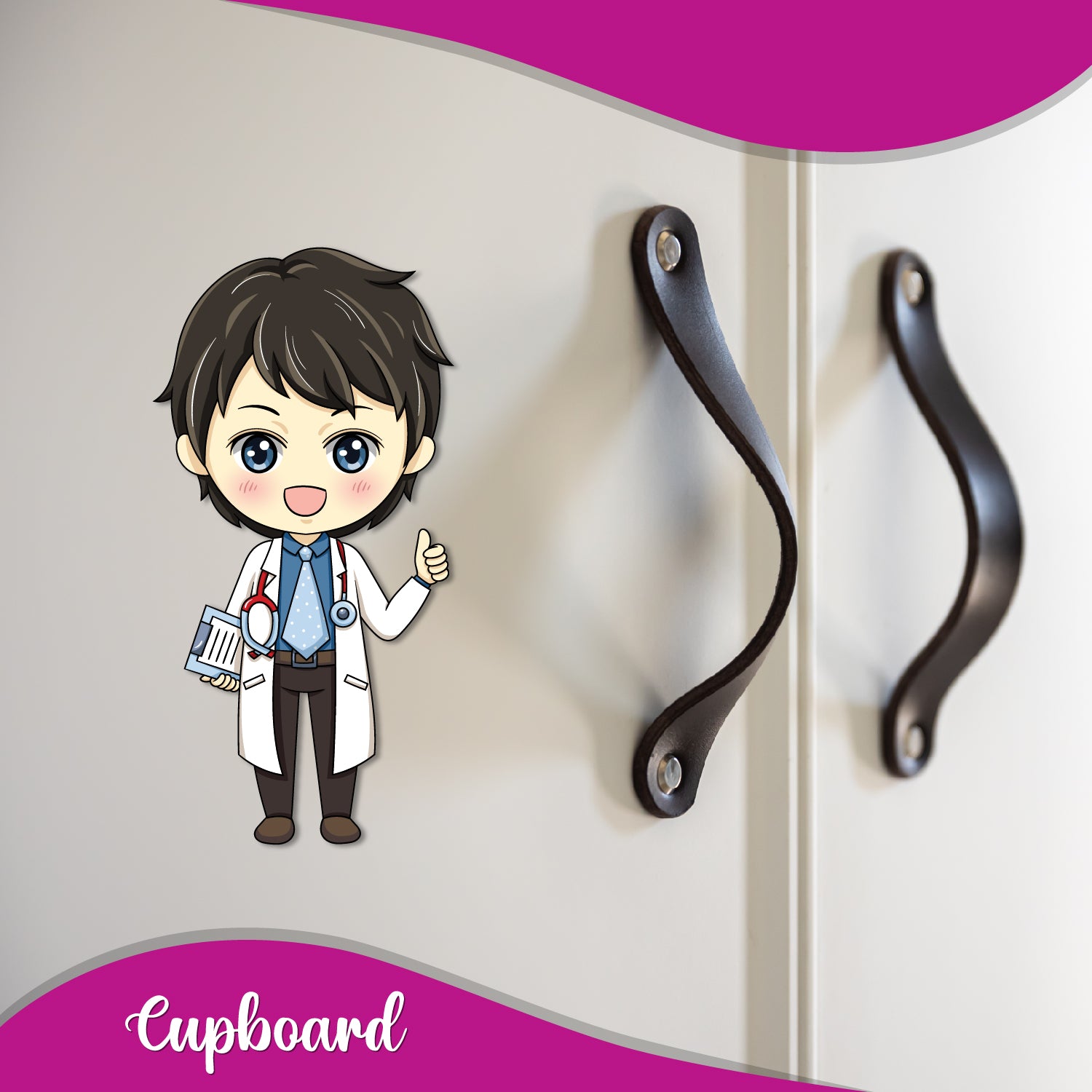 Fridge magnet of a man in a lab coat