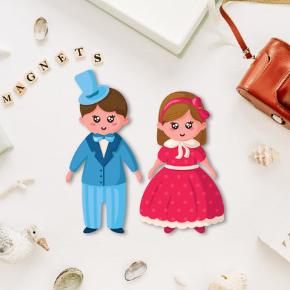 Premium wooden doll couple fridge magnet handmade in India