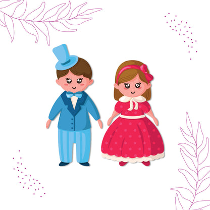 Laser-cut durable doll couple fridge magnet with romantic design