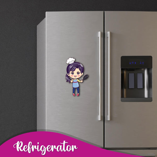 Female Chef Wooden Fridge Magnet
