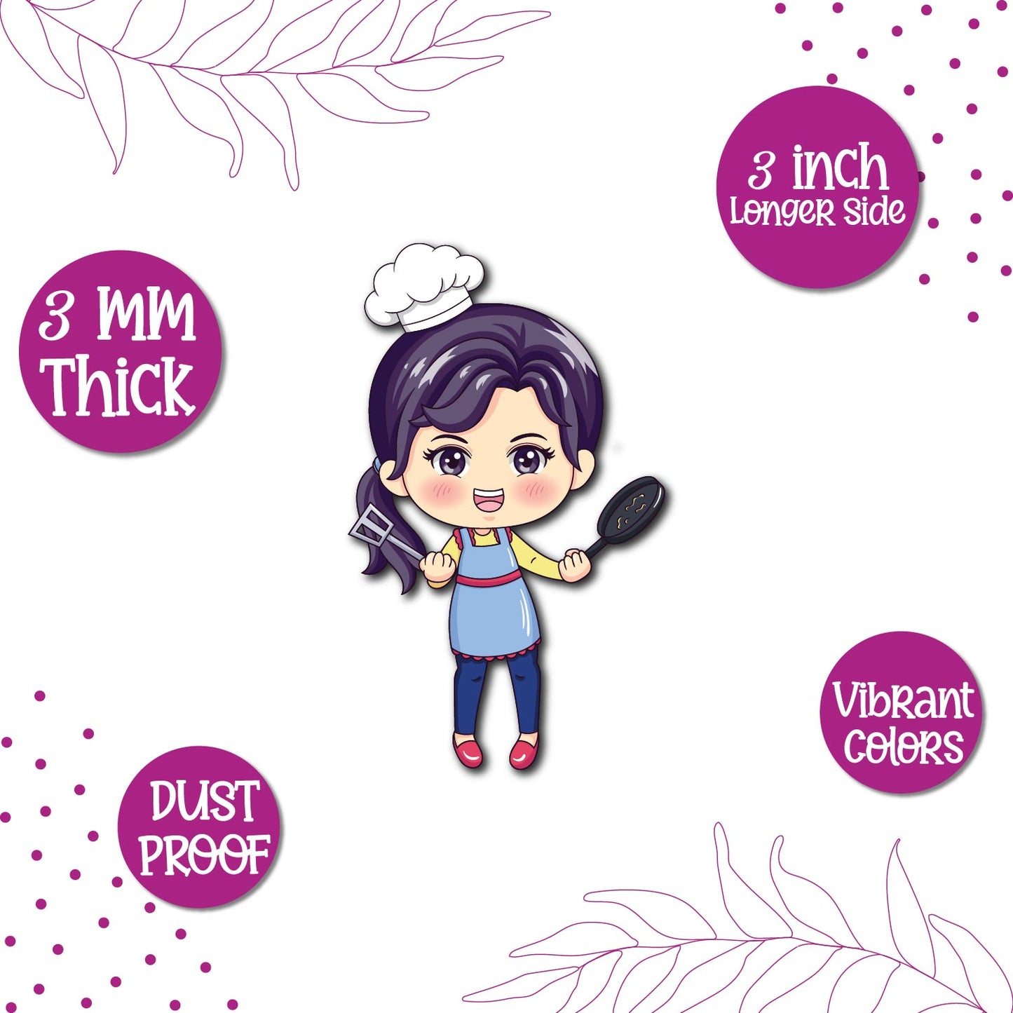 Female Chef Wooden Fridge Magnet