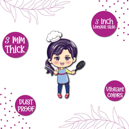 Female Chef Wooden Fridge Magnet