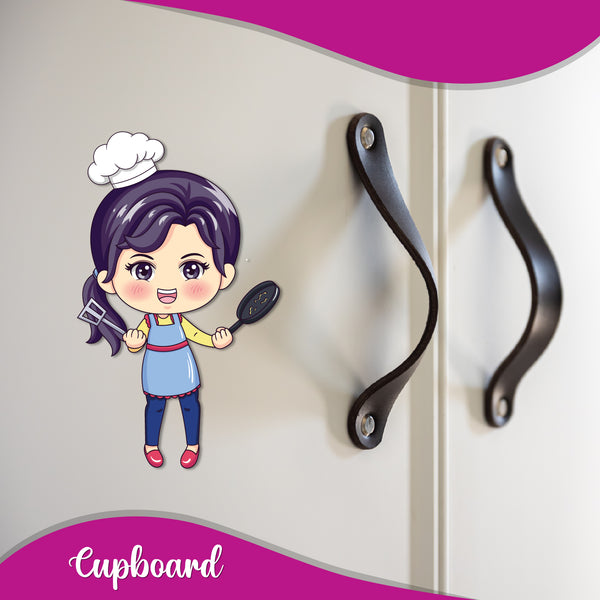 Female Chef Wooden Fridge Magnet