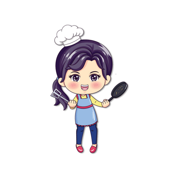 Female Chef Wooden Fridge Magnet