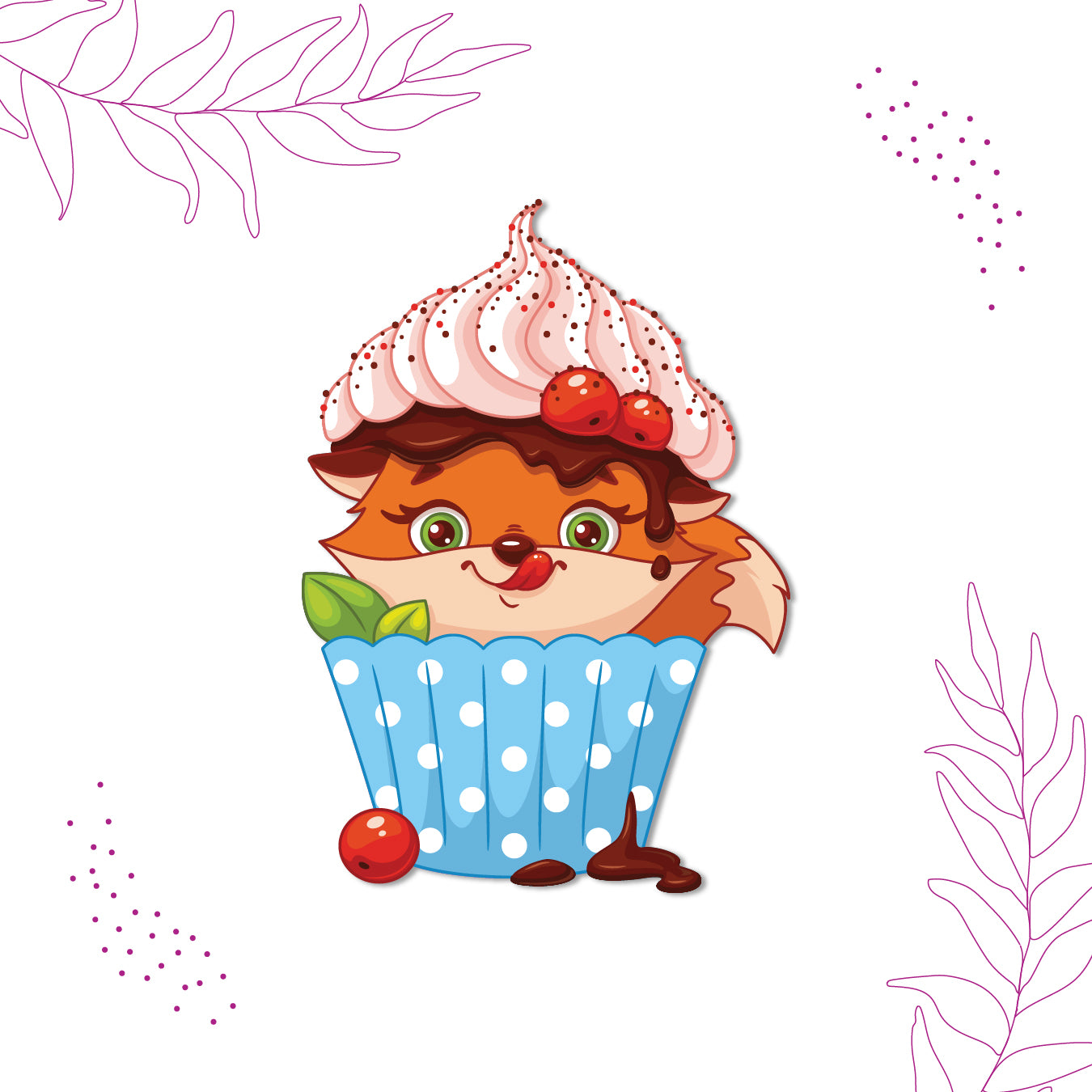 Fox In Cupcake Wooden Fridge / Refrigerator Magnet