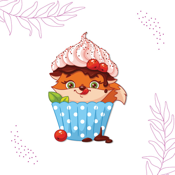 Fox In Cupcake Wooden Fridge / Refrigerator Magnet