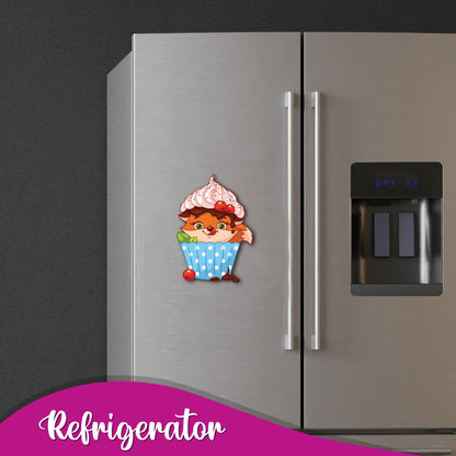 Fox In Cupcake Wooden Fridge / Refrigerator Magnet