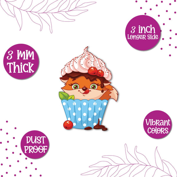 Fox In Cupcake Wooden Fridge / Refrigerator Magnet