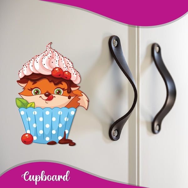 Fox In Cupcake Wooden Fridge / Refrigerator Magnet