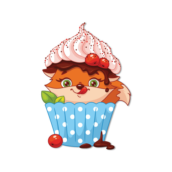 Fox In Cupcake Wooden Fridge / Refrigerator Magnet