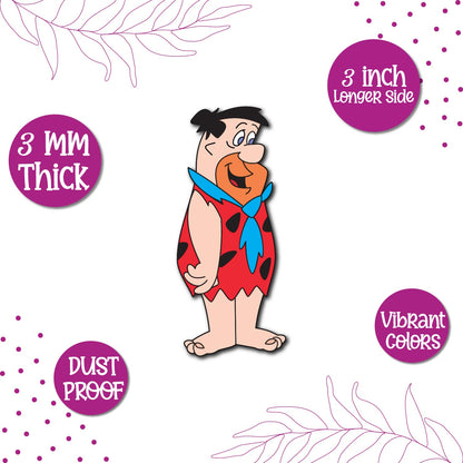 A Fred Flintstone cartoon character on a fridge magnet.
