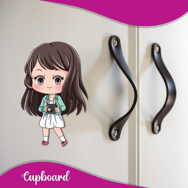 Girl with Camera Wooden Fridge Magnet