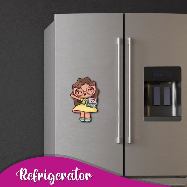 Happy Girl Wooden Fridge Magnet