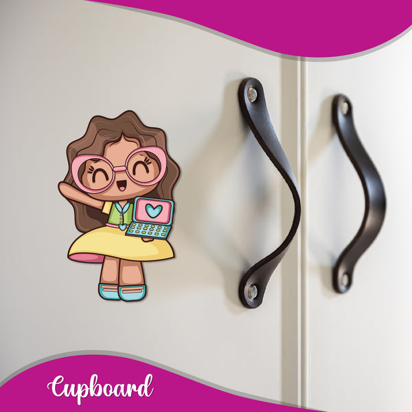 Happy Girl Wooden Fridge Magnet