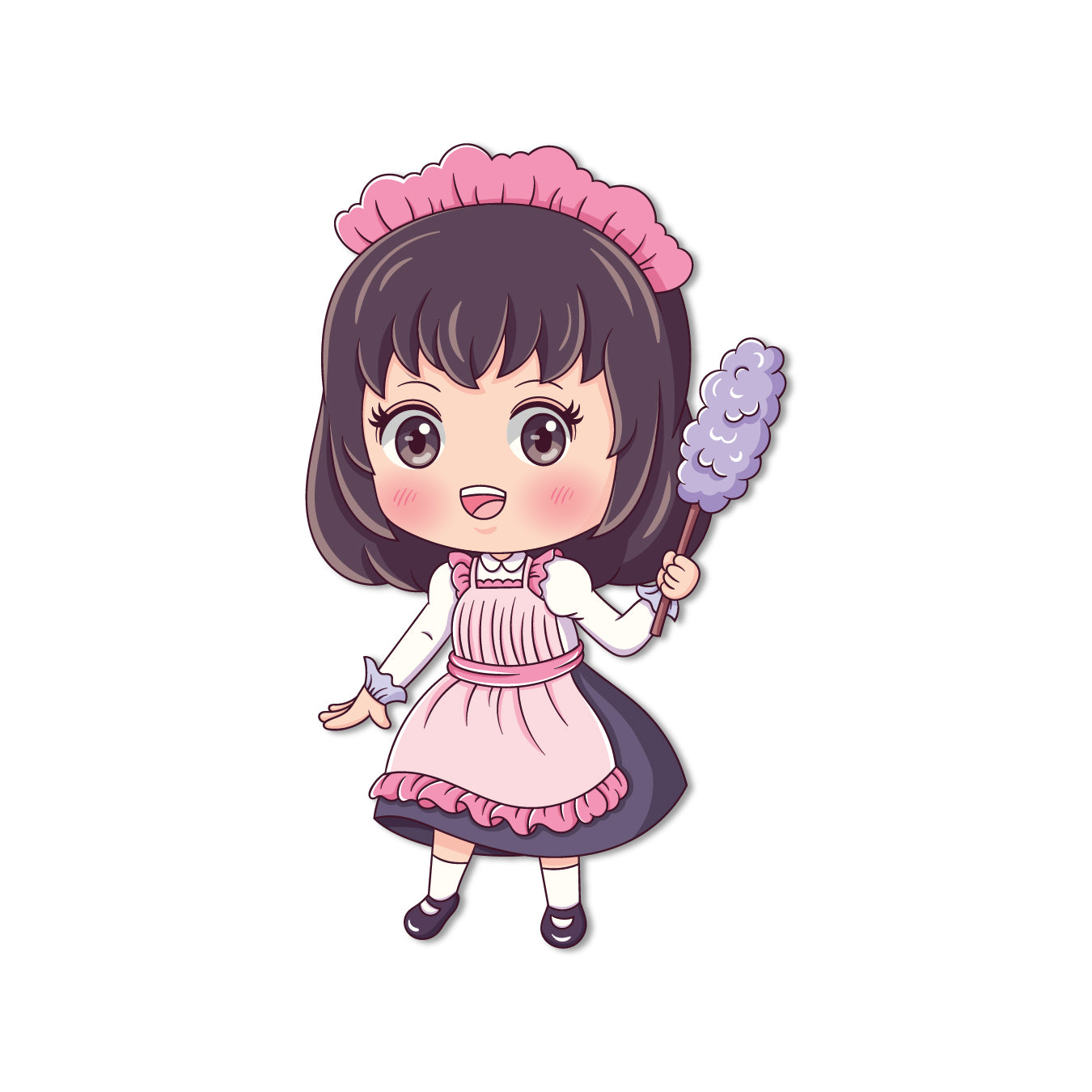 Housekeeper character magnet with cleaning tools