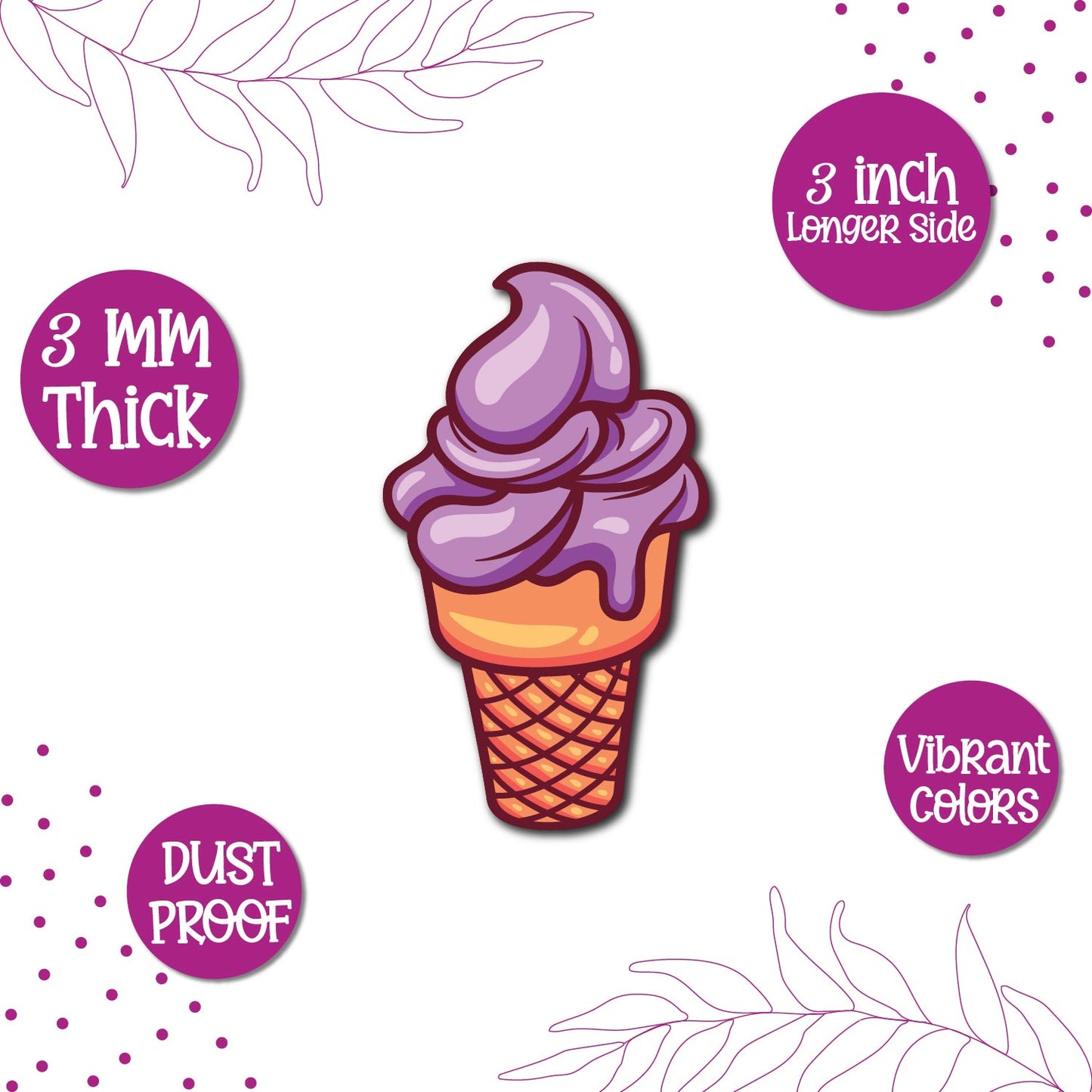 Icecream Cone (Purple) Wooden Fridge Magnet