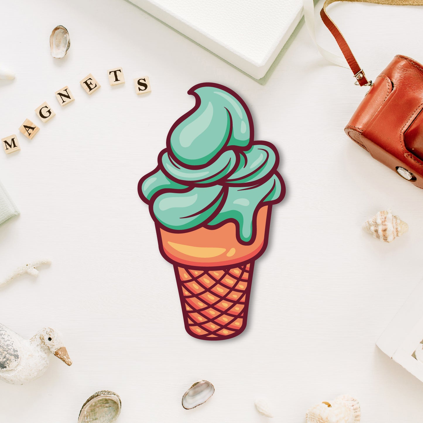 Green ice cream cone fridge magnet decor