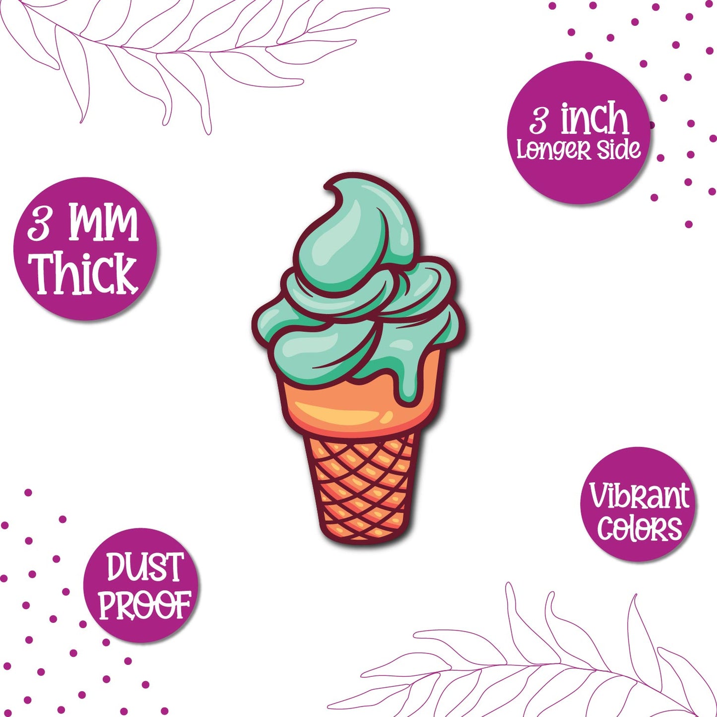 Green cone ice cream fridge magnet India