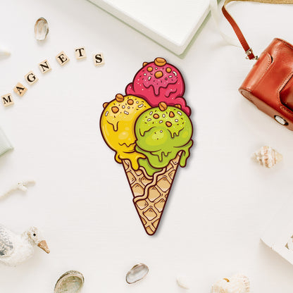 Multi color ice cream cone fridge magnet
