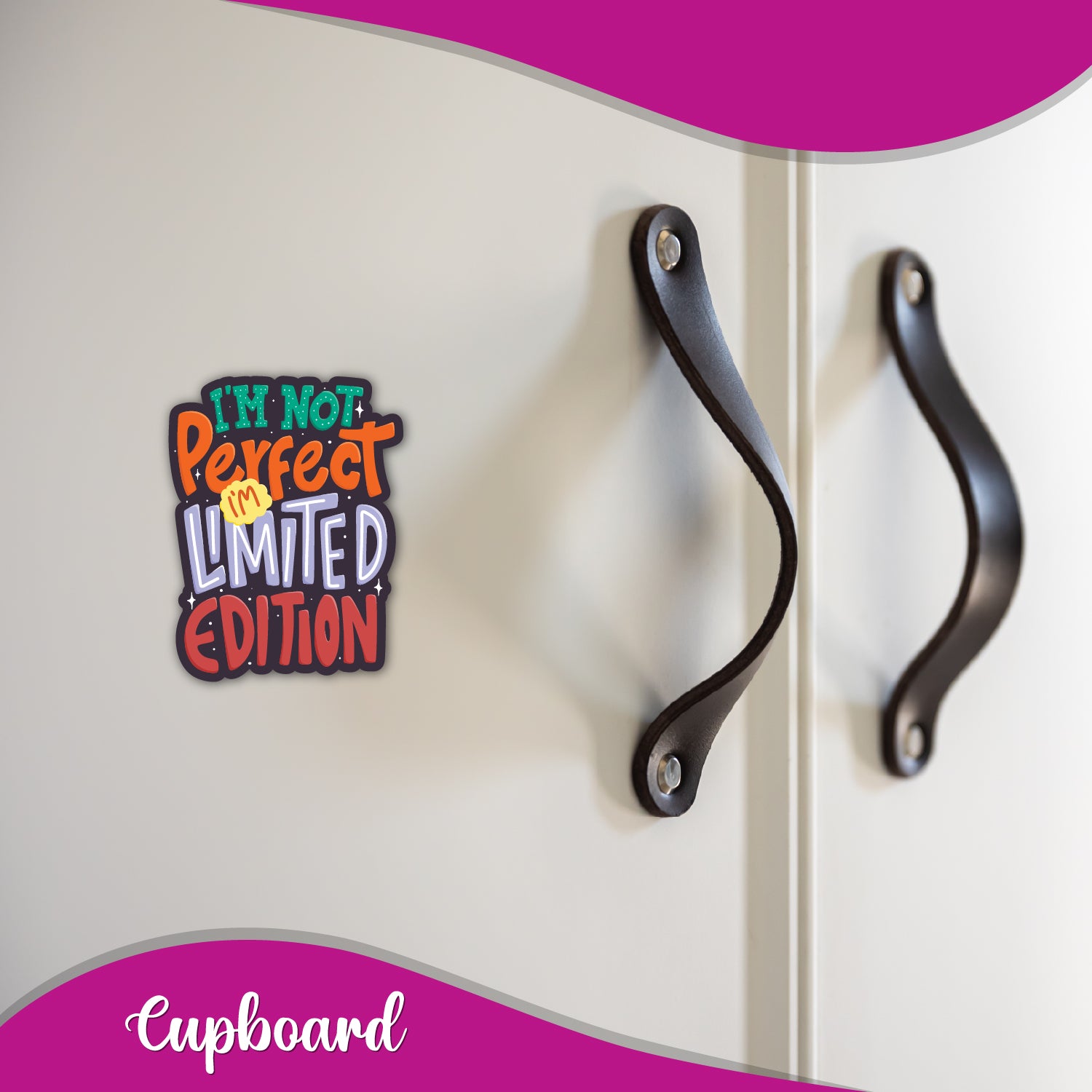 A humorous magnet displayed on a kitchen fridge.