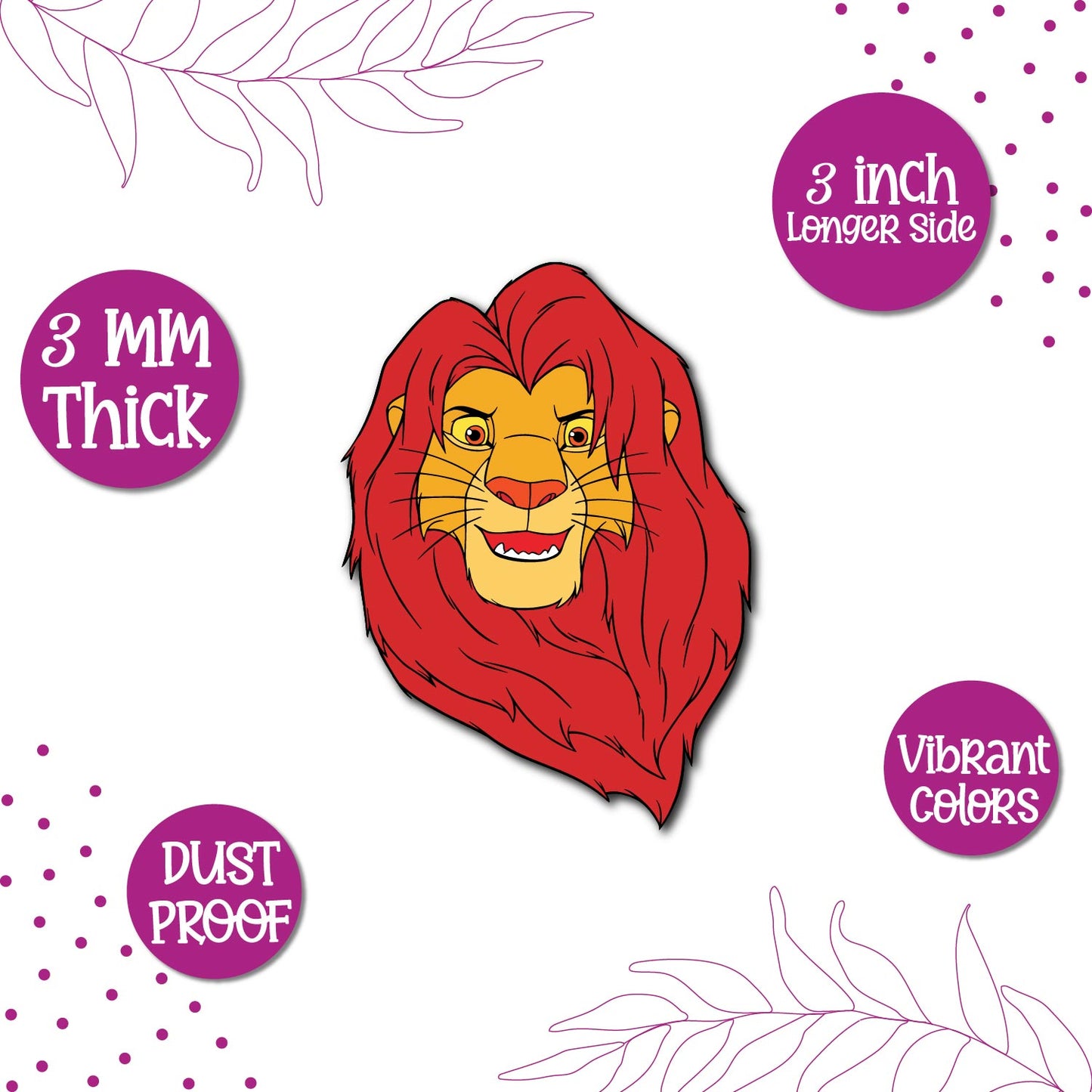 A Lion King cartoon character figure on a fridge magnet.