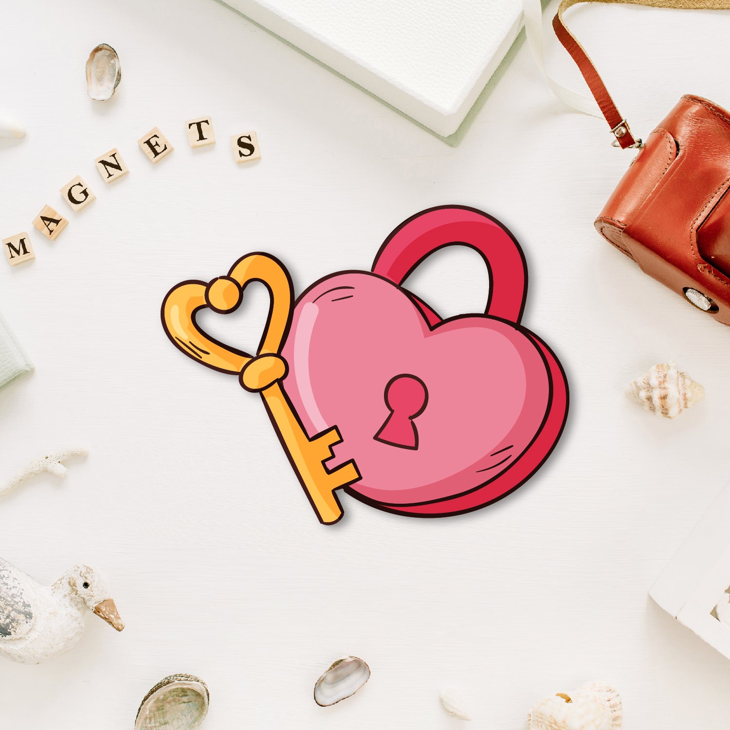 Premium wooden lock & key fridge magnet handmade in India