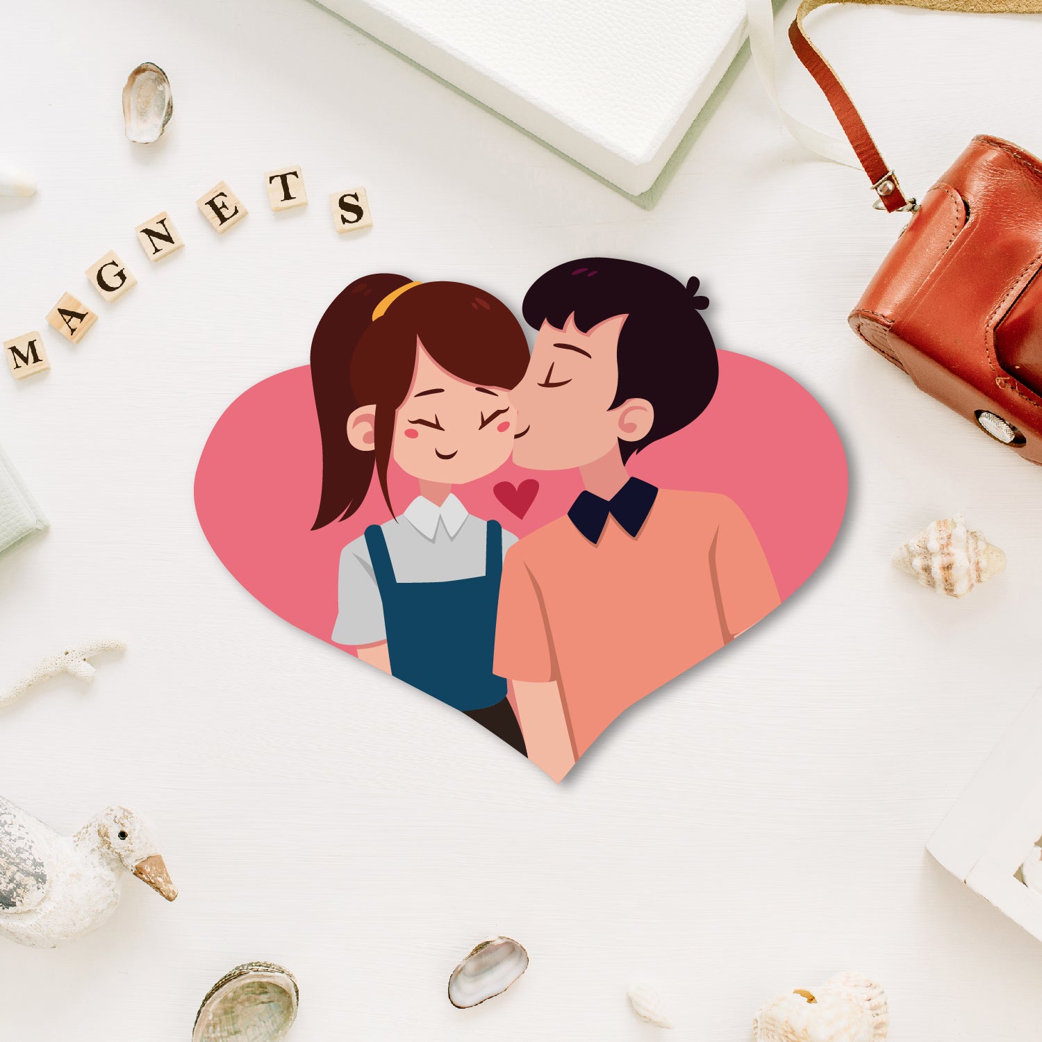 Premium wooden love couple fridge magnet handmade in India