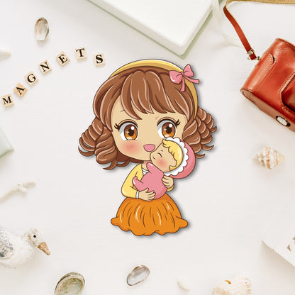 Mom holding baby fridge magnet