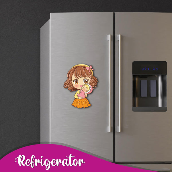 Mom Holding Baby Wooden Fridge Magnet